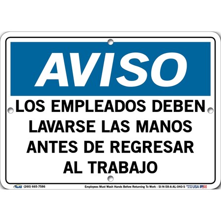 Vestil Aluminum Sign, 7-1/2" Height, 10-1/2" Width, Aluminum, Rectangle, Spanish SI-N-58-A-AL-040-S